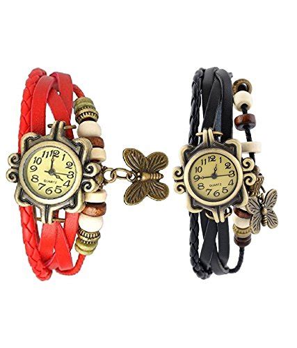 Pappi-Haunt Combo of 2 Trendy Black & Red Leather Vintage Bracelet ...