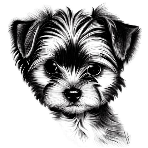 Adorable Fluffy Furry Yorkie Puppy Illustration Pencil Drawing · Creative Fabrica