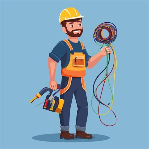 Um desenho animado de um trabalhador vestindo um capacete e segurando ...