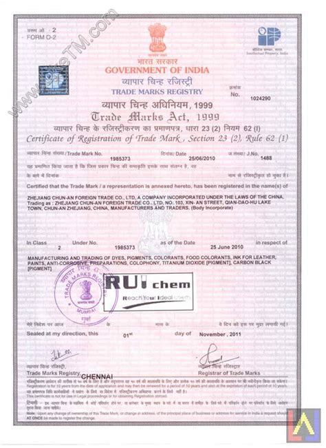 印度商标注册证 - 杭州资政知识产权咨询服务有限公司 - 保护您的创新和灵感！