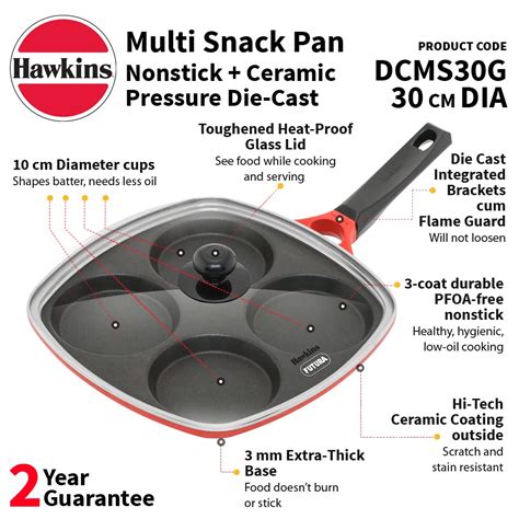 Hawkins 30 cm Die-Cast Multi Snack Pan with Glass Lid | Red & Black ...