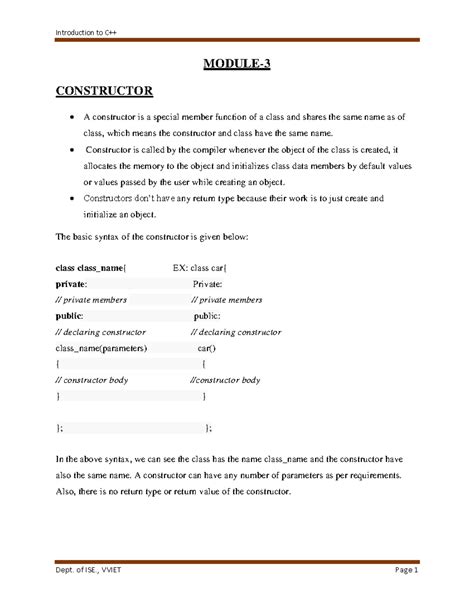 Module-3-C++ Notes - MODULE- CONSTRUCTOR A constructor is a special ...