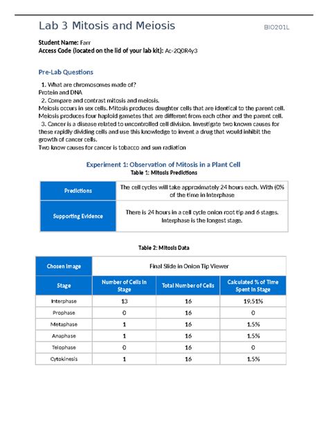 Anp Lab 3 upload - Student Name: Farr Access Code (located on the lid ...