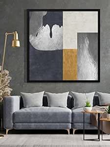 999STORE white blue and yellow and grey abstract canvas painting ...