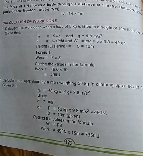 joule or one Newton - metre ( Nm ). CALCULATION OF WORK DONE 1. Calculate..