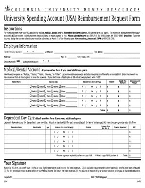 Fillable Online cumc columbia (USA) Reimbursement Request Form ...