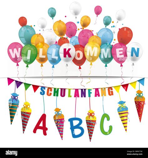Candy Cones Banner Balloons Schulanfang Willkommen German text ...