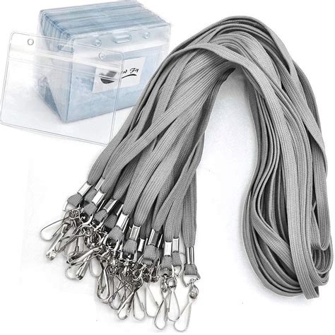 Name Tags Gray Lanyards/Badge Holder Pairs Woven Round Lanyard ...