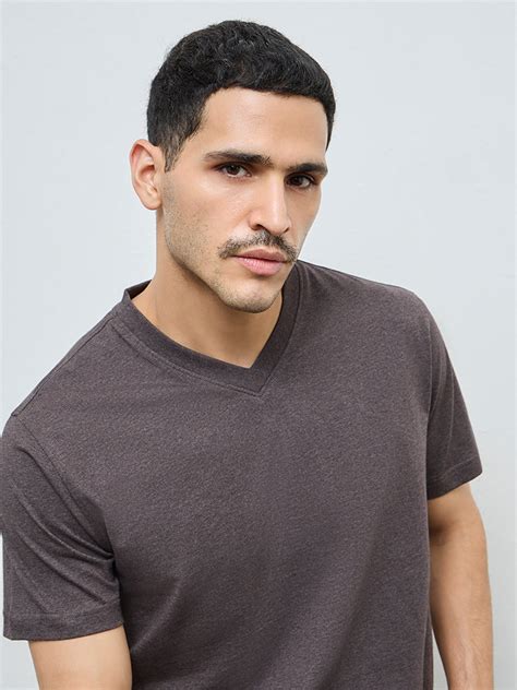 Buy WES Casuals Brown Slim-Fit Cotton T-Shirt from Westside