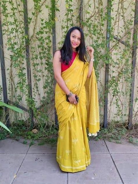 Buy Aponi Yellow Block printed Cotton Saree | Cotton Saree Online