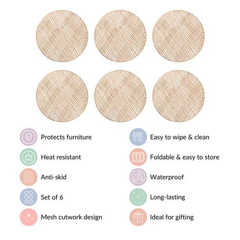 Round Designer Table Mat Gold Set Of 6 Online - Premium Table Mat ...