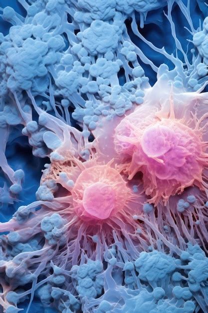 A close up of a pink and white cell with a blue background | Premium AI ...
