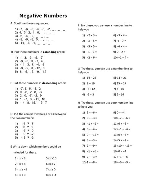 Negative Numbers Worksheets 的图像结果