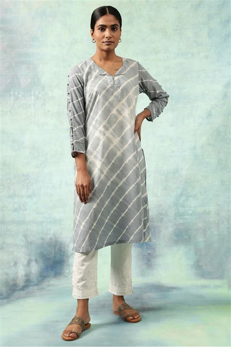 Buy Light Blue Lehariya kurta In Soft Voile @ 3599 | W for woman ...