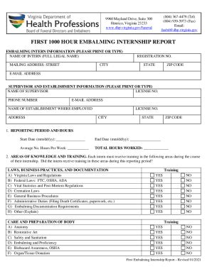 Fillable Online FIRST 1000 HOUR EMBALMING INTERNSHIP REPORT Fax Email ...
