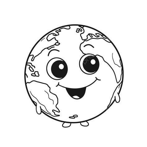Cute Earth Coloring Page With A Happy Smile Outline Sketch Drawing Vector, Earth Drawing, Wing ...