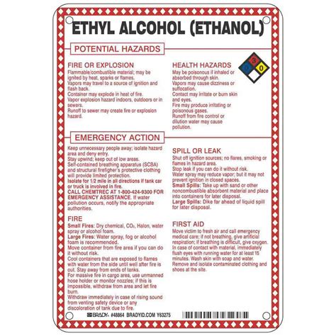 Ethyl Alcohol (Ethanol) Potential Hazards, Fiberglass, Chemical Sign ...