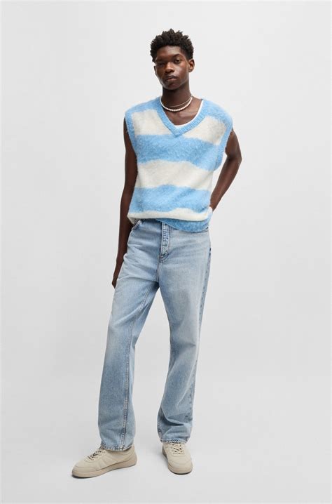 HUGO - Baggy-fit jeans in heavyweight cotton denim - Light Blue