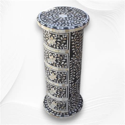 Round Side Table Mother of Pearl Inlay Black Floral – Luxury Handicrafts