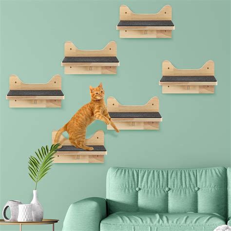 Amazon.com : Lenwen Set of 6 Cat Wall Steps Shelf Shelves Wood Cat ...