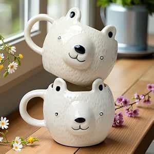 Buy Saanjh Studio Ivory Speckle Bear Mug Set | Handcrafted Ceramic ...