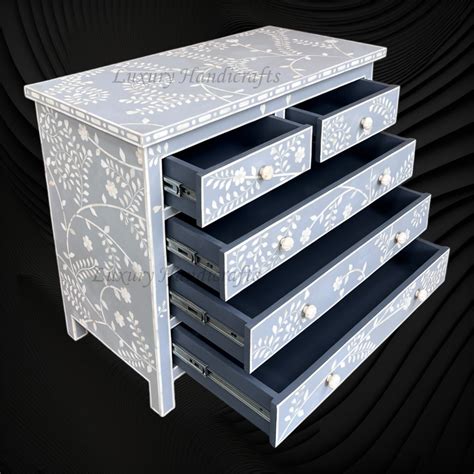 Vine Bone Inlay 5 Drawer Dresser Grey – Luxury Handicrafts