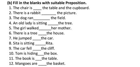 fill in the blanks with suitable preposition the dog ran ____ the field ...