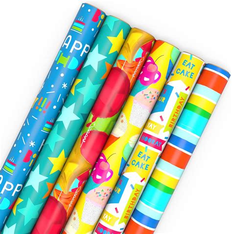 Amazon.com: Hallmark Birthday Wrapping Paper Rolls - Stars, Stripes ...