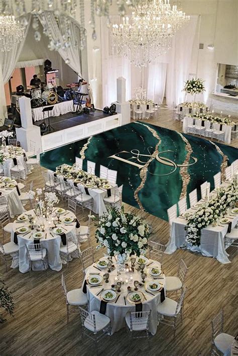 Custom Monogram Dance Floor Green, Gold Marble Design Wedding Dance ...