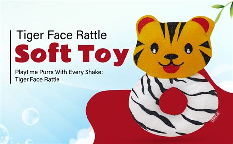 pikipo Plush Tiger Face Rattle Soft Toy With Round Handle (Orange ...