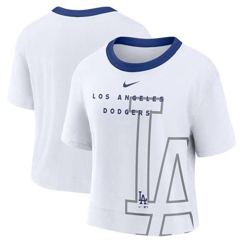 Women’s Los Angeles Dodgers Nike White/Royal Team First High Hip Boxy T ...