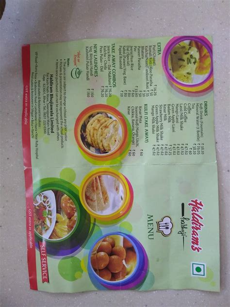Menu at Haldiram Prabhuji, Gaya