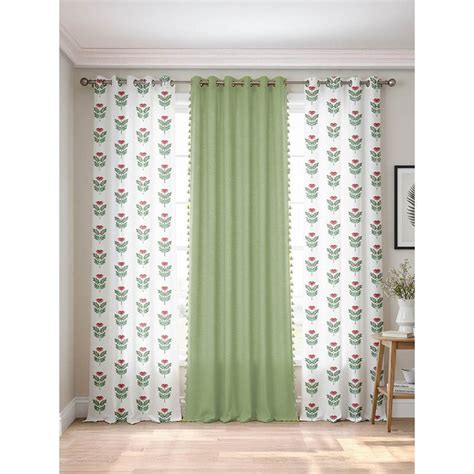 Buy Urban Space Cotton Window Curtains Pink & Aura Sage Green (Pack of ...