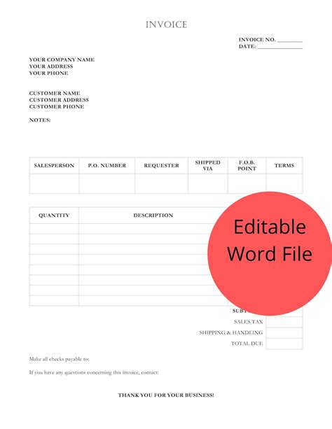 Invoice Sample Word 的图像结果