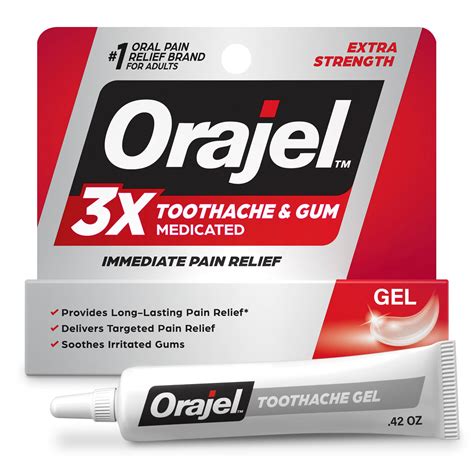 Orajel 3X Medicated Toothache & Gum Pain Gel, Oral Pain Reliever, Extra ...