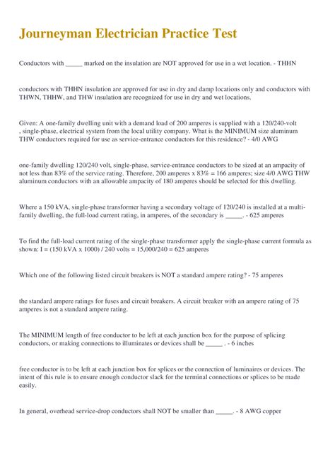 Journeyman Electrician Practice Test graded A+ latest 2022 ...