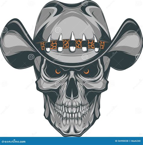 Spooky Cowboy Skull Character With Classic Felt Hat In Cartoon Style ...