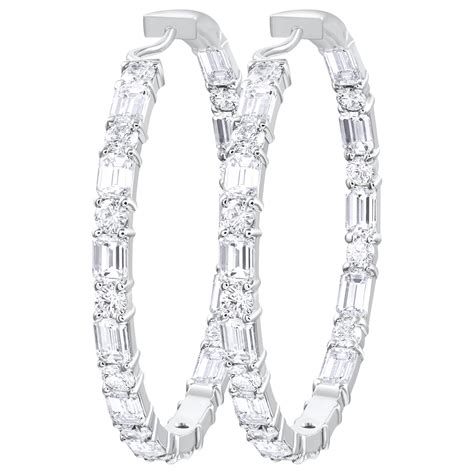 Alternating Emerald Cut and Round Diamond Hoop Earrings For Sale at ...