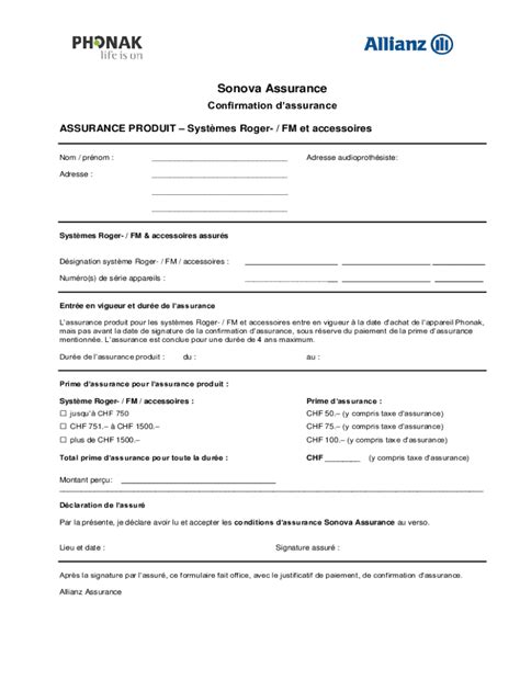 Fillable Online Fillable Online Phonak Assurance - Confirmation ...