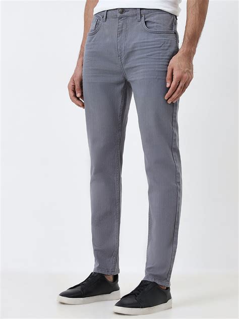 Buy WES Casuals Grey Solid Slim - Fit Mid - Rise Jeans from Westside