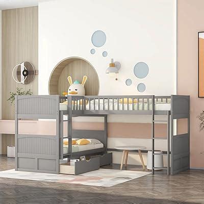 Bellemave Triple Bunk Beds, L-Shaped Bunk Bed for 3 India | Ubuy