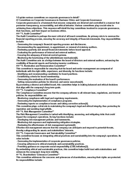 Buisness Ethics - Corporate - 1:Explain various committees on corporate ...