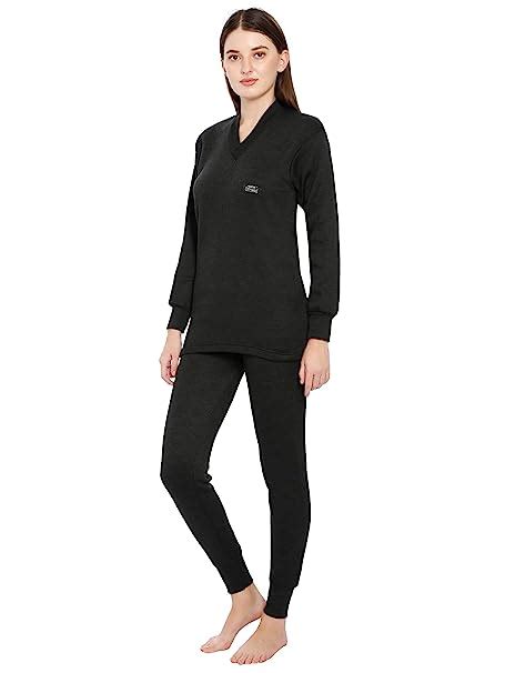 Buy Lux Cottswool Women's Cotton Thermal V-Neck Set (Black, S- 80CM) at ...