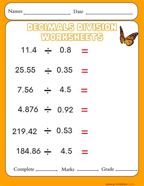41+ Decimal Division Number Worksheet With Lesson Plan