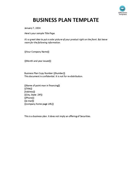 Business Plan Title Page Sample 的图像结果