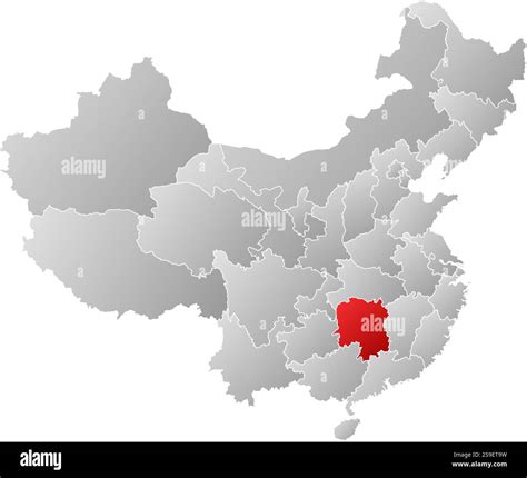Map of China with the provinces, filled with a linear gradient, Hunan is highlighted Stock ...