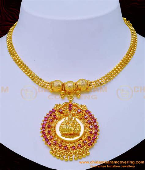 Buy Latest Collection Ruby Stone Lakshmi Dollar Gold Covering Necklace ...
