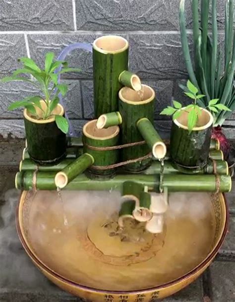 竹子流水器陶瓷鱼缸石槽鱼池装饰摆件竹子过滤器假山流水循环系统