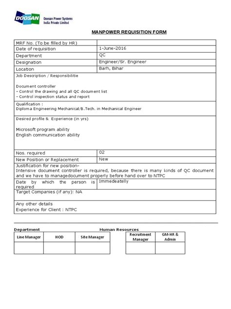 Image result for Manpower Requisition Form