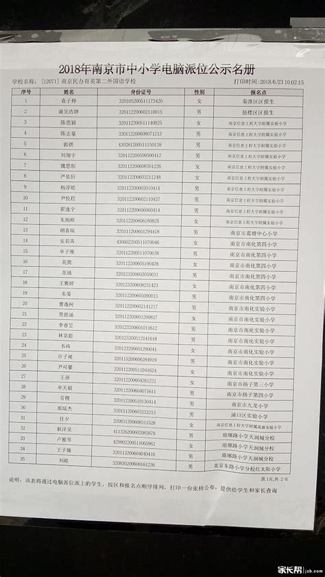 2018年南京民办育英第二外国语学校电脑派位公示名单_电脑派位_南京奥数网
